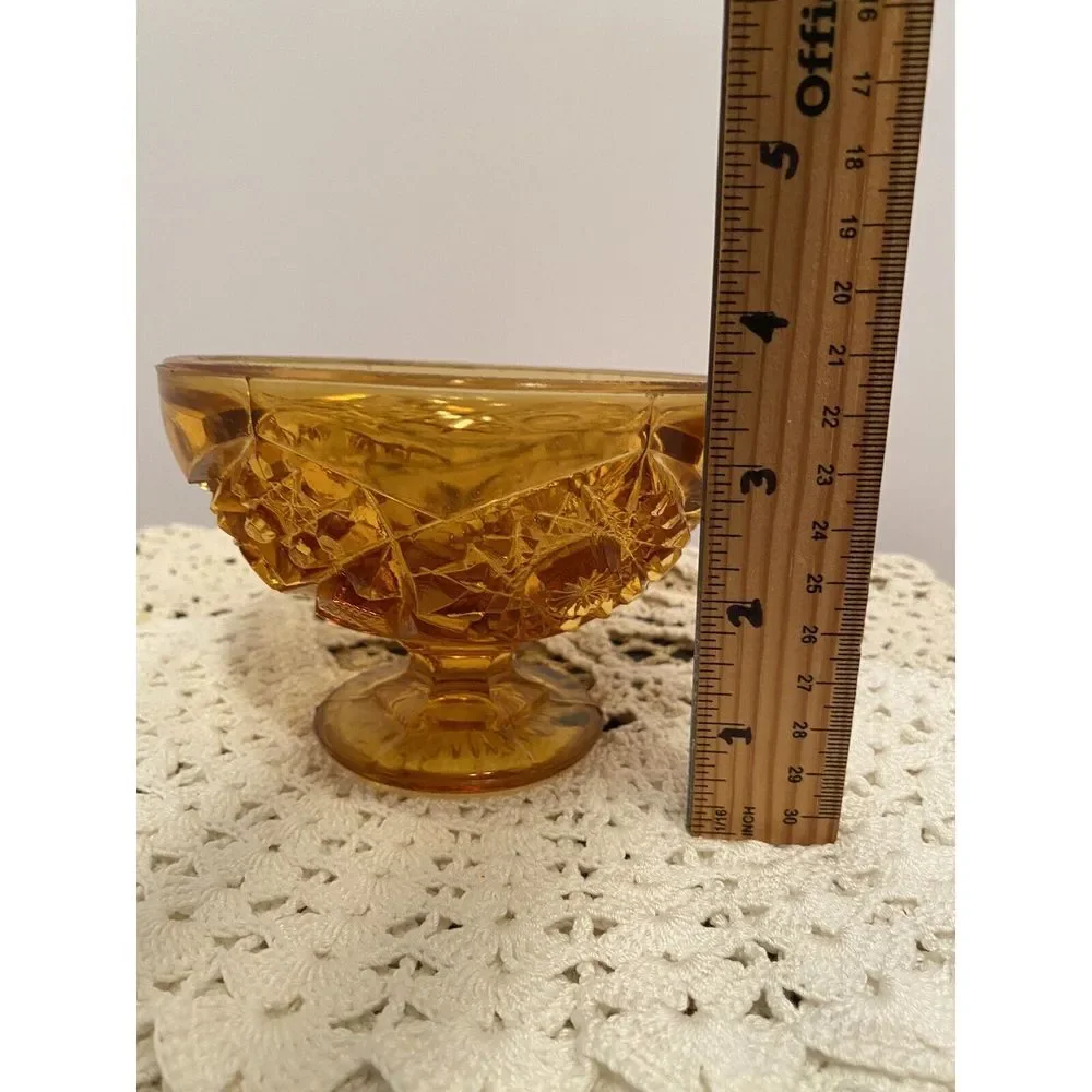 Vintage Kemper Amber Gold Pedestal Candy‎ dish hobnail starburst pattern